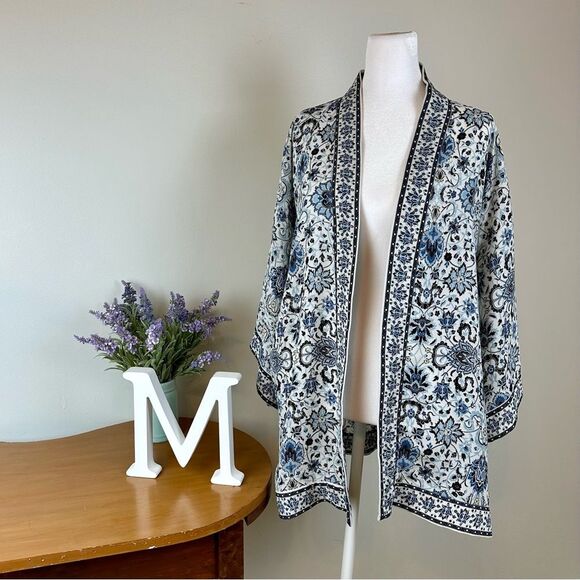 Max Studio Open Front Cardigan - Blue & White - Size Medium - EUC - Picture 1 of 5